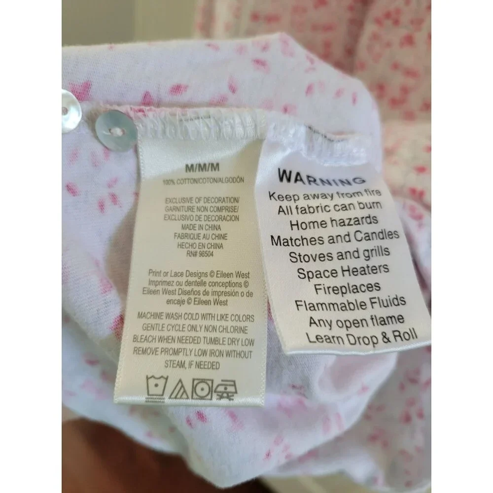 Eileen West Traditional pink floral nightgown Cotton Size Medium long sleeve